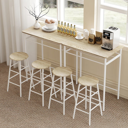 Bar Table Set, Bar Table and Stools Set, Footrest and Storage Shelf, for Kitchen, Dining Room, Pub, Cafe, White and Oak
