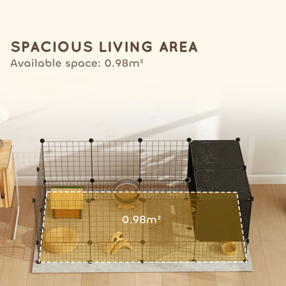 DIY Small Animal Cage with Elevated Huts, C&C Cage for Guinea Pigs, Hedgehogs, Rabbits, 31 Panels, Black