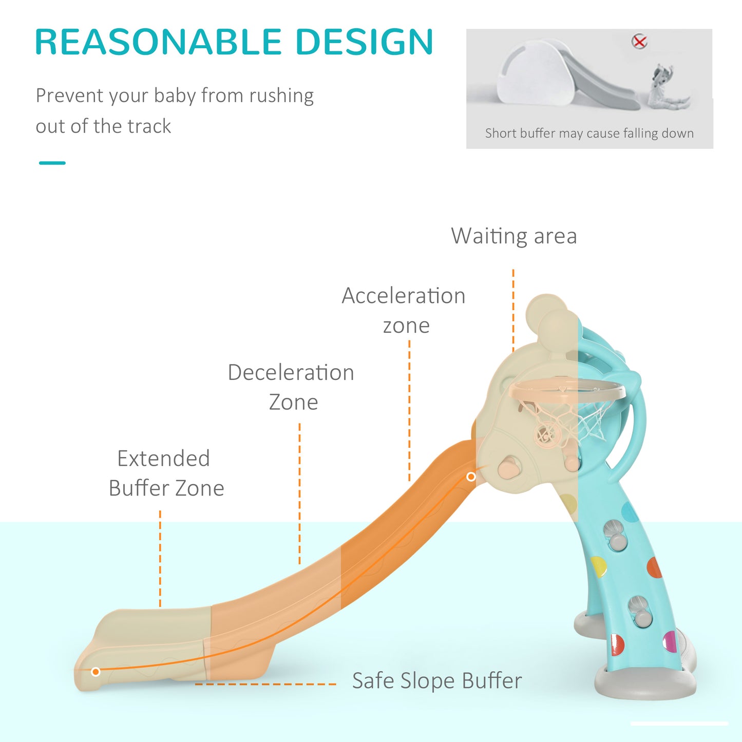 Kids Slide 2 in 1 Toddler Freestanding slide with Basketball Hoop Indoor/Outdoor Use Deer Shaped for 18 months -4 Years Old B