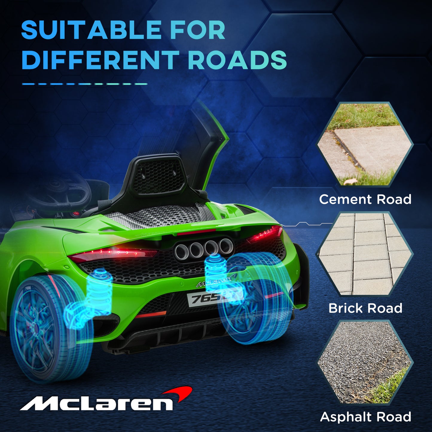 McLaren 765LT Licensed 12V Kids Electric Ride on Car with Butterfly Doors, Remote Control, Transport Wheels, Green