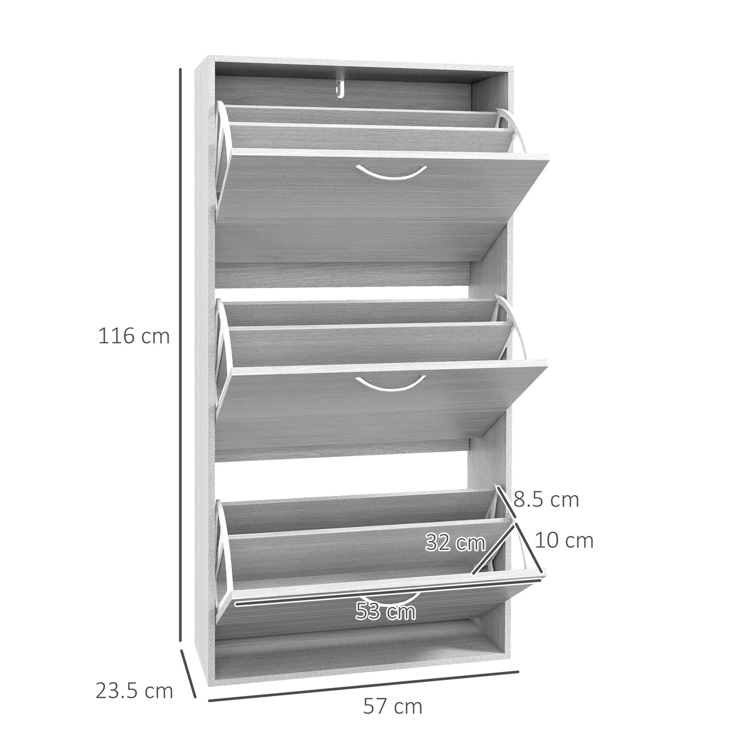 12-Shoe Flip Drawer Storage Cabinet - Grey Wood-Effect