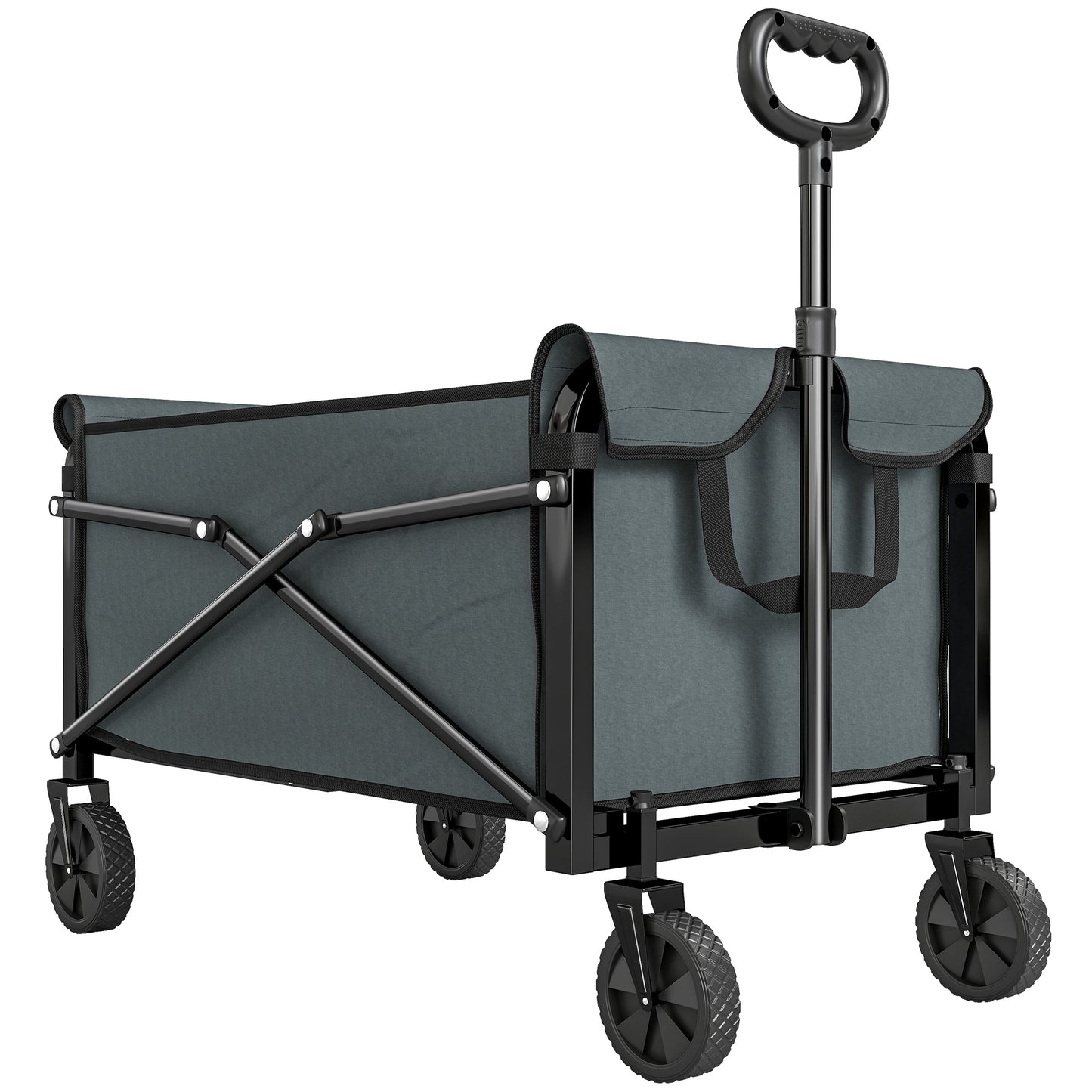 81L Festival Trolley on Wheels, Compact Garden Folding Trolley Cart with Adjustable Handle 80L, Grey