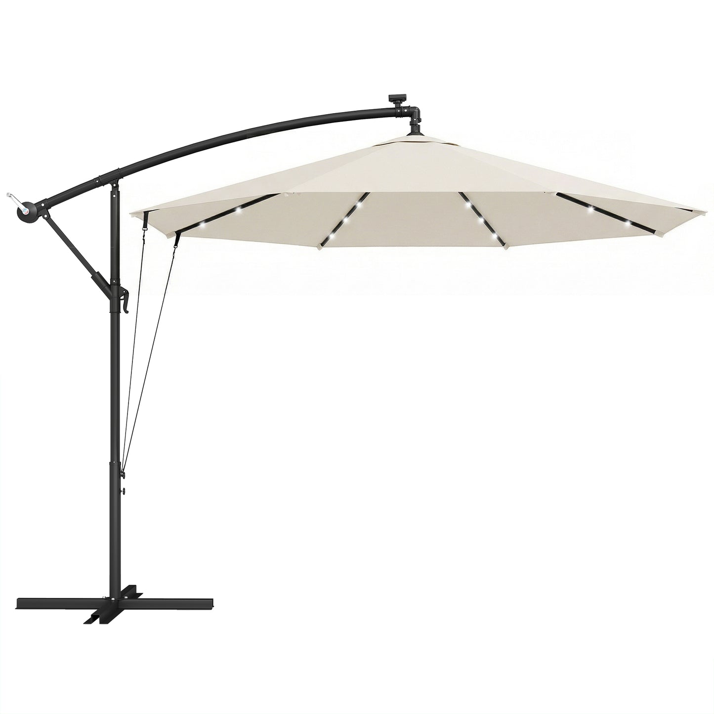 3 m Cantilever Parasol with Solar LED Lights Garden Umbrella with Cross Base, Cream White