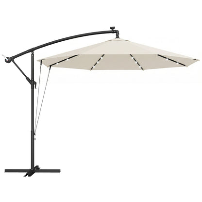 3 m Cantilever Parasol with Solar LED Lights Garden Umbrella with Cross Base, Cream White
