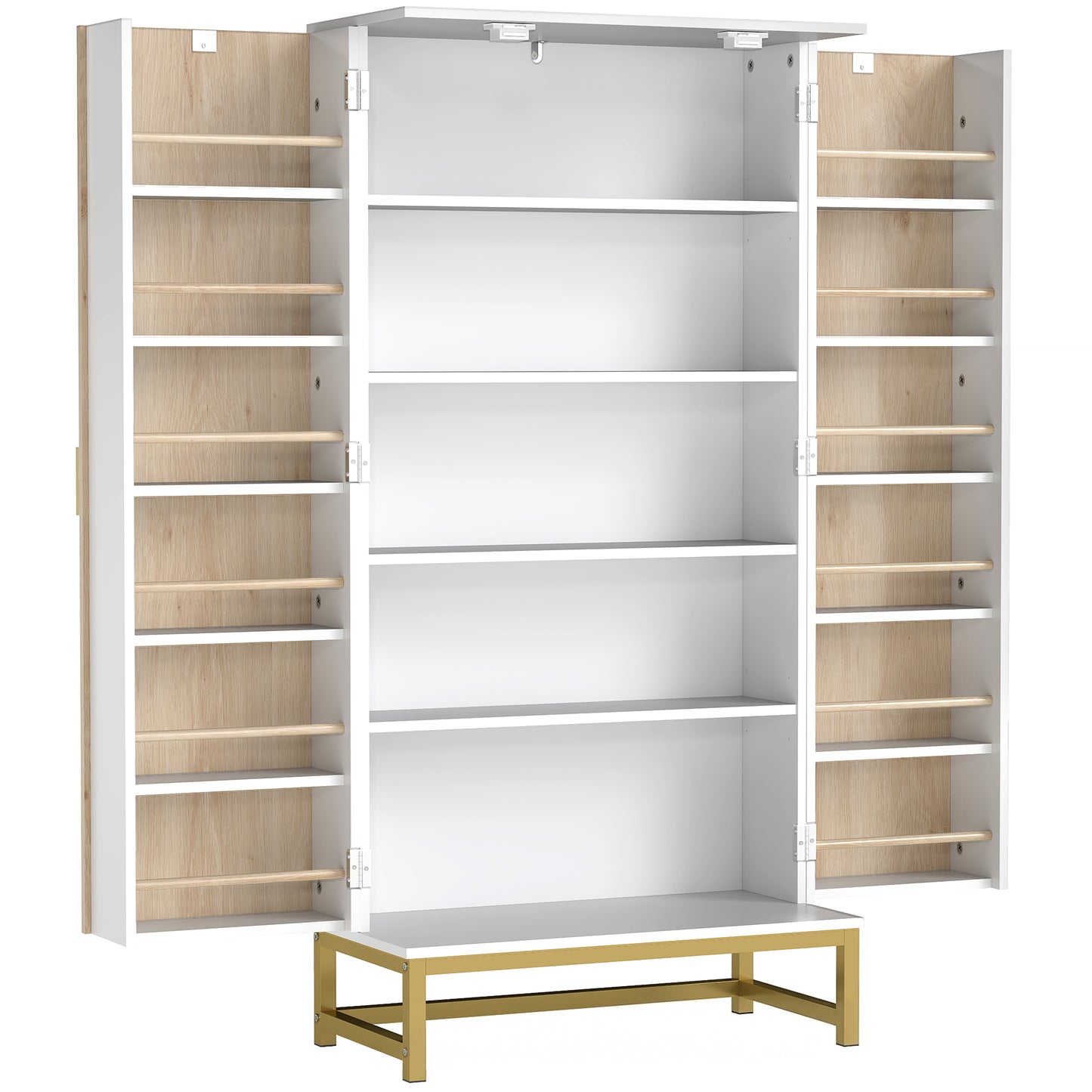 119.5 cm Kitchen Cupboard, Freestanding Kitchen Cabinet with Double Doors, 5 Tiers, 12 Spice Racks, White