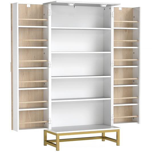 119.5 cm Kitchen Cupboard, Freestanding Kitchen Cabinet with Double Doors, 5 Tiers, 12 Spice Racks, White