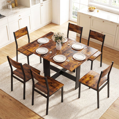 Folding Dining Table, Space-Saving Drop Leaf Kitchen Table for 4-6 People Rustic Brown