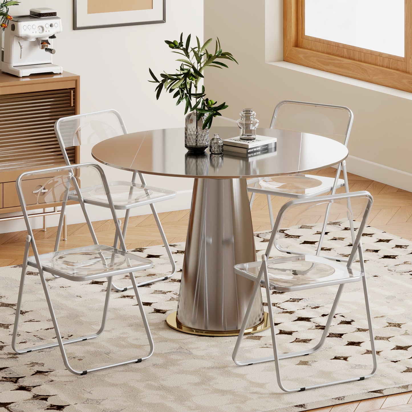 Foldable Chairs, Folding Chairs with Transparent Seat and Backrest, Heavy Duty Steel Frame, 47W x 48D x 75H cm, Clear