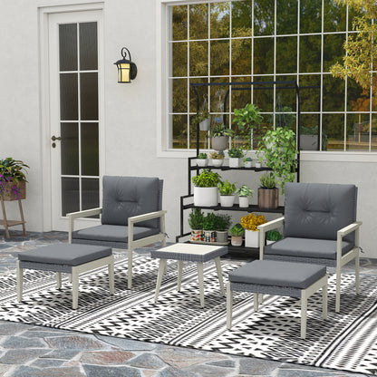 Five-Piece Rattan Patio Set, with Wood-Top Table - Grey