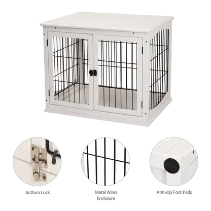 Dog Crate Furniture, Puppy Crate End Table, Pet Kennel House with 2 Doors for Medium and Small Dogs, 81 x 58.5 x 66 cm, White