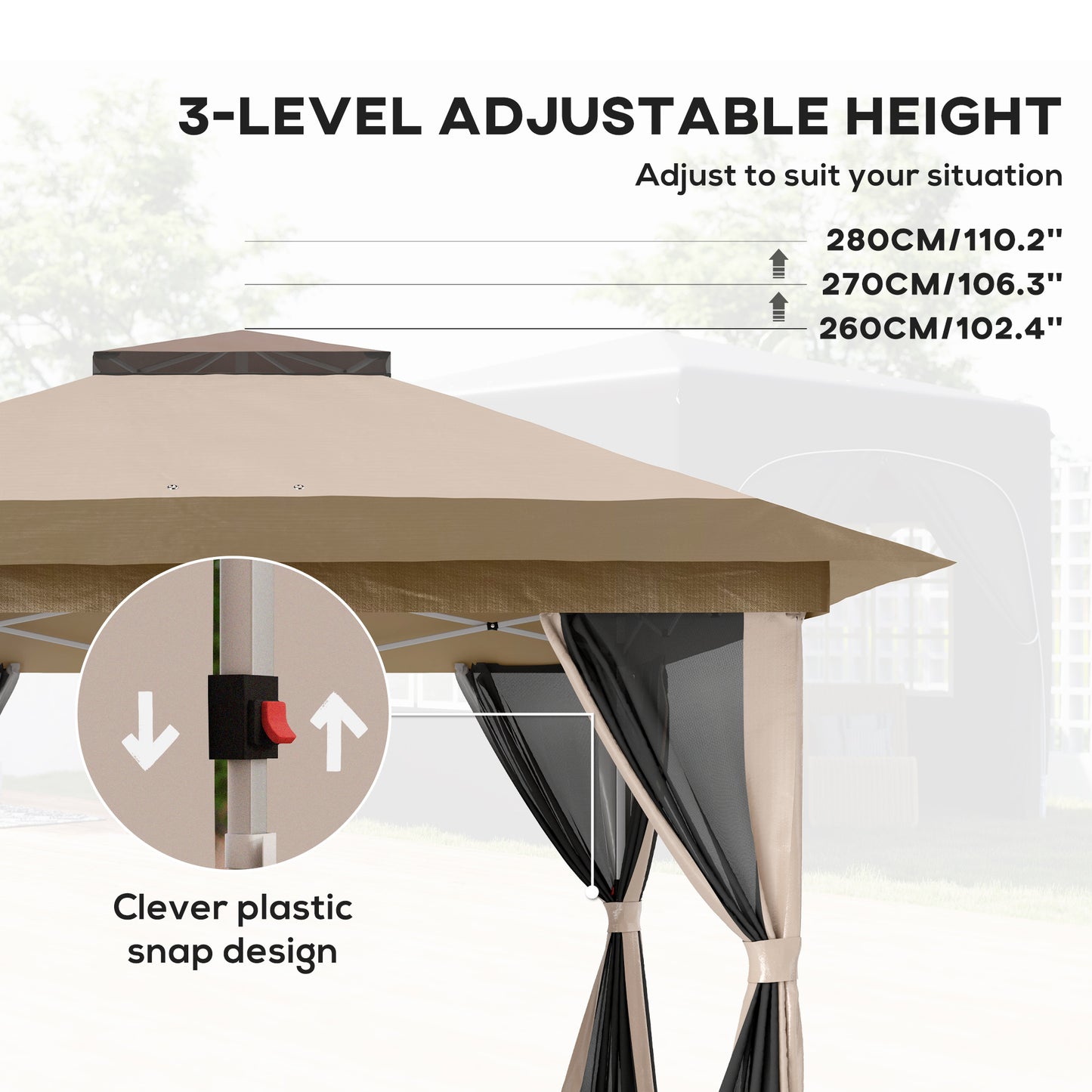 3.6 x 3.6m Pop-Up Gazebo, with Accessories - Beige