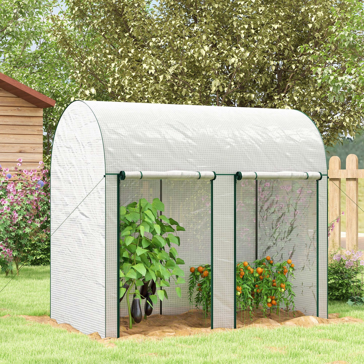 200 x 100cm Walk-In Greenhouse, with Zipped Doors - White