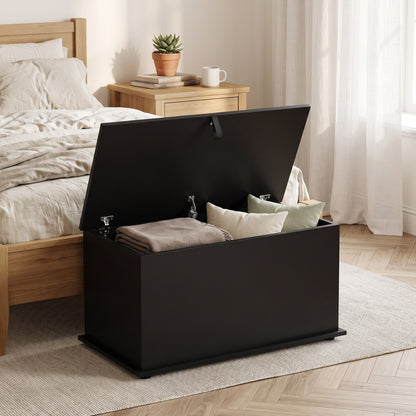 Storage Chest, 102L Blanket Box, Shoe Bench with Safety Hinged Lid, Bed End Bench for Bedroom, 80 x 40 x 45cm, Black