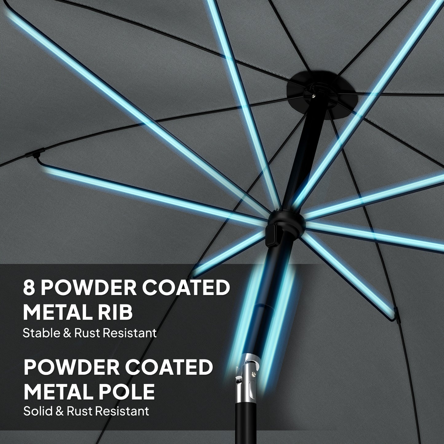 1.8 m Beach Umbrella Parasol with Sand Anchor, Portable 30° Tilting Patio Sun Shade with Adjustable Height, Dark Grey