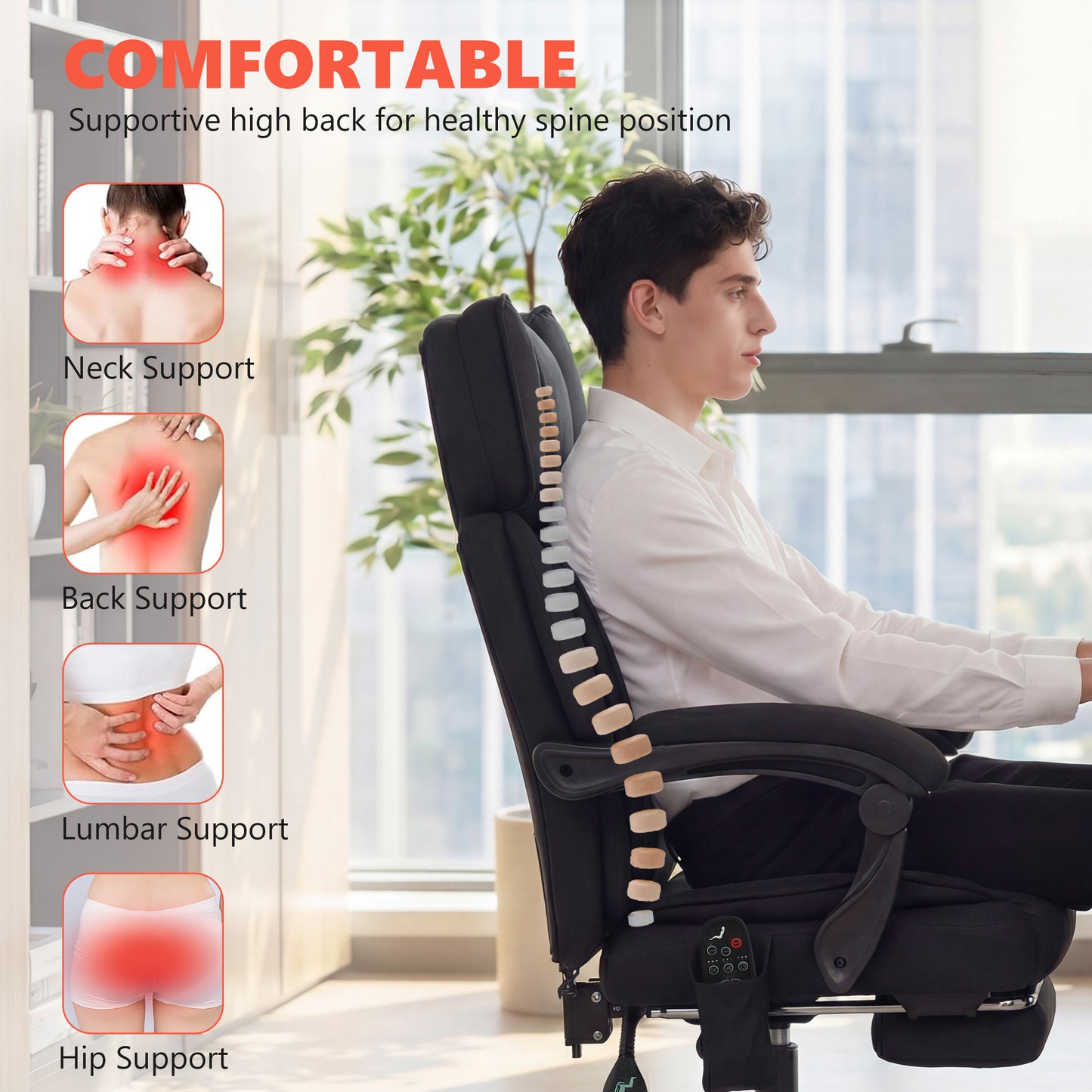 High Back Vibration Massage Office Chair Heated Reclining Computer Chair w/ Adjustable Height, Swivel Wheels, Black