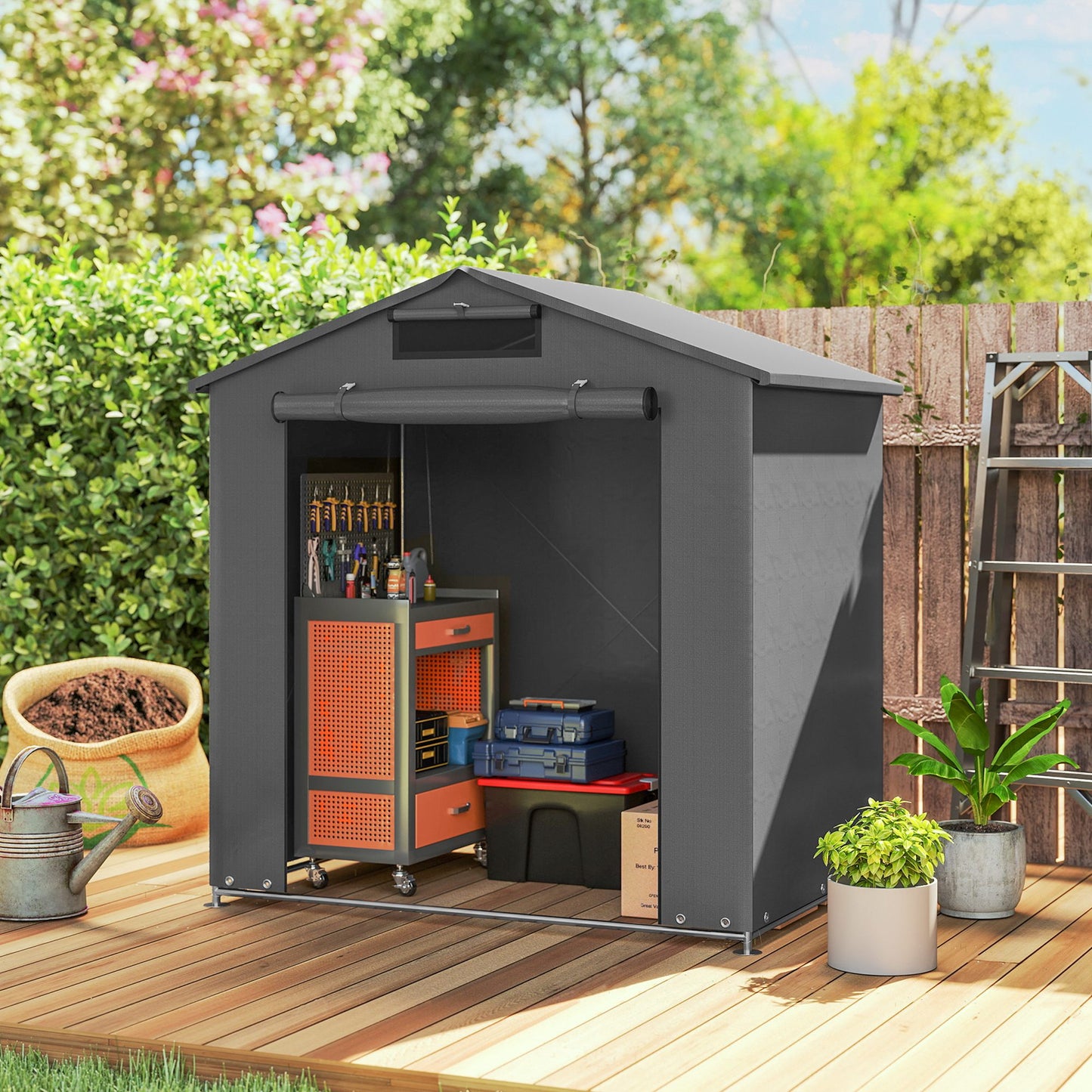 6 x 4 ft Outdoor Garden Storage Shed, Waterproof Bike Tent with Vent and Roll-Up Zipper Door