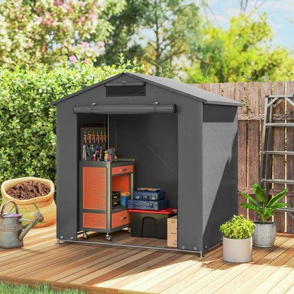 6 x 4 ft Outdoor Garden Storage Shed, Waterproof Bike Tent with Vent and Roll-Up Zipper Door