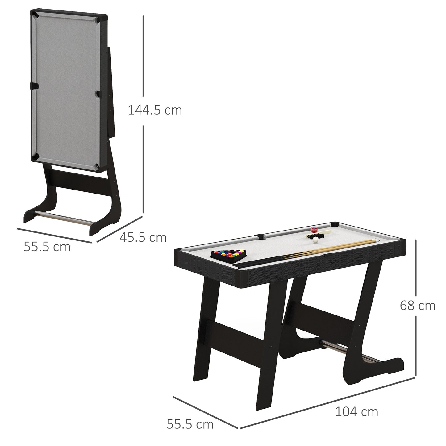 3.5ft Folding Pool Table, Snooker Table with Two Cues, 16 Balls, Chalk, Triangle, Brush - Grey