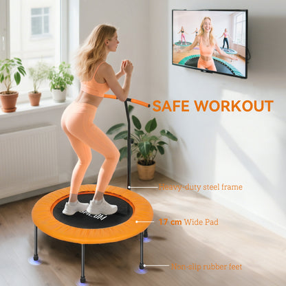 40" Fitness Trampoline with Adjustable Handle, Rebounder Trampoline, Mini Jumper for Indoor Exercise Workout, Orange
