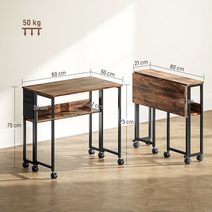 80 cm Drop Leaf Writing Work Desk - Rustic Brown
