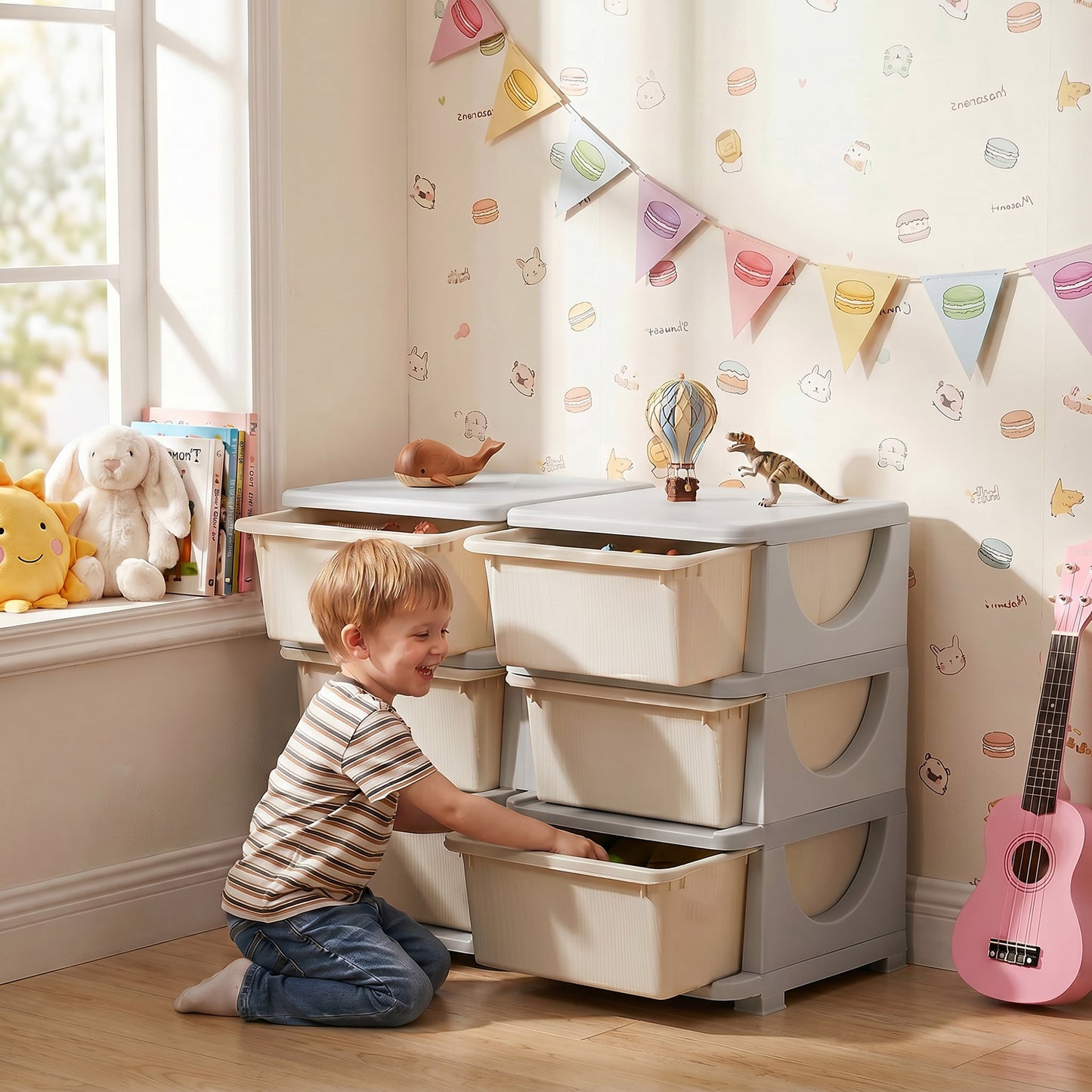Kids Storage Unit, with Six Drawers - Cream
