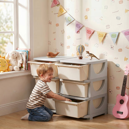Kids Storage Unit, with Six Drawers - Cream