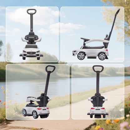 2 in 1 Baby Ride on Push Car Mercedes-Benz C-Class Licensed Walker Foot to Floor Push-Along with Removable Handle, White