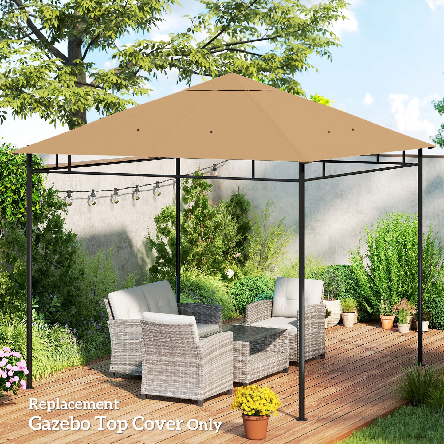 3 x 3 m Gazebo Canopy Replacement Cover, Garden Gazebo Roof Replacement with Drain Holes, TOP COVER ONLY, Beige