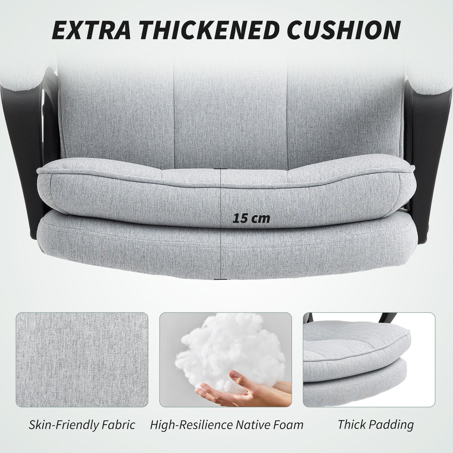 Double Padded Linen-Look Office Chair - Light Grey