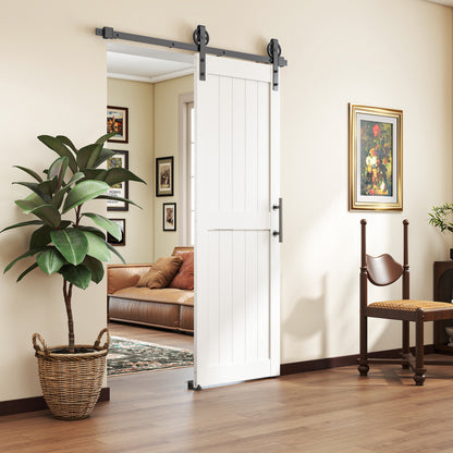 152.4cm Sliding Barn Door Kit, Sliding Door with Track, Hardware, Upgraded Rollers and Floor Guide, Handle, White