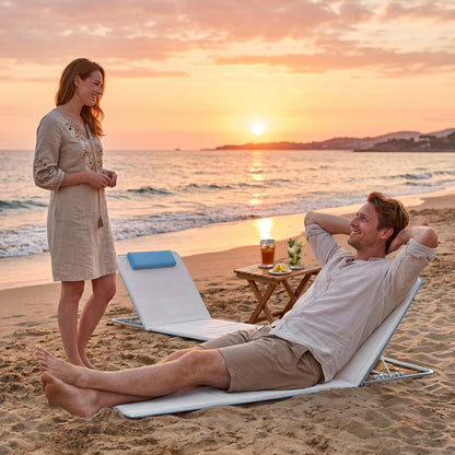 Set of 2 Foldable Garden Beach Chair Mat, Lightweight Outdoor Sun Lounger Seats with Adjustable Back, Metal Frame