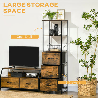 Industrial Storage Cabinet with 2 Open Shelves and 3 Foldable Fabric Drawers, Multifunctional Bookshelf in Living Room