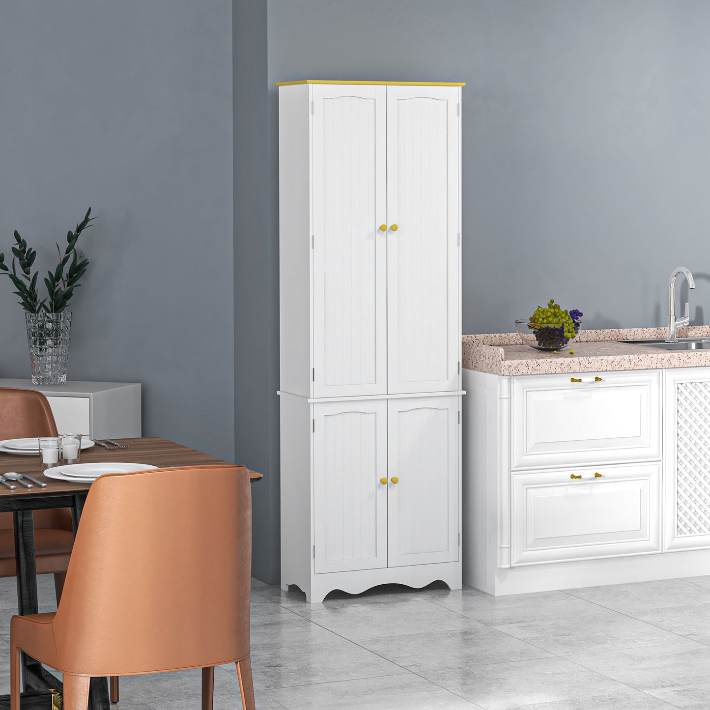 Freestanding 4-Door Kitchen Cupboard, Storage Cabinet Organizer with 4 Shelves, 183cm, White