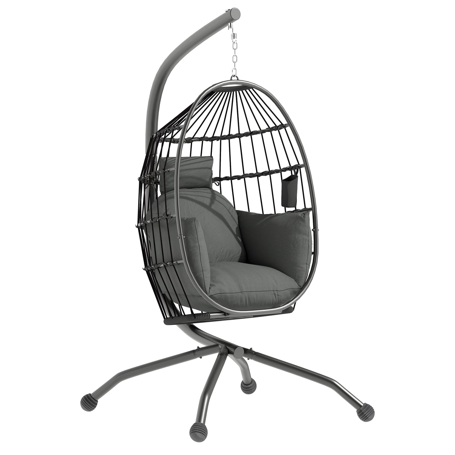 Hanging Egg Chair Outdoor Indoor Garden Swing Chair with Folding Basket and Thickened Cushion