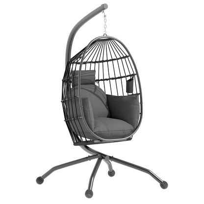 Hanging Egg Chair Outdoor Indoor Garden Swing Chair with Folding Basket and Thickened Cushion