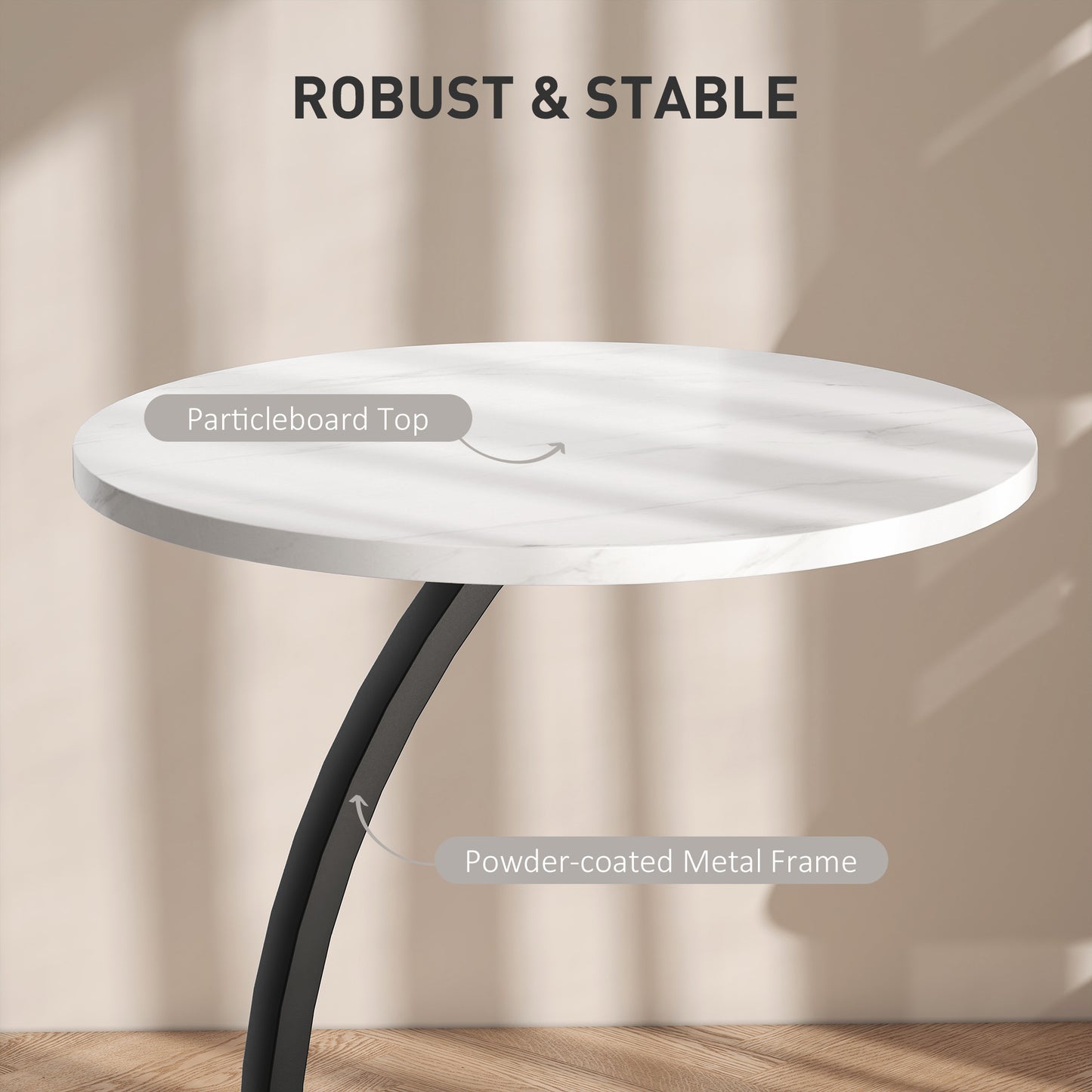 C Shaped Side Table, Round Bedside Table with Marble Effect Top