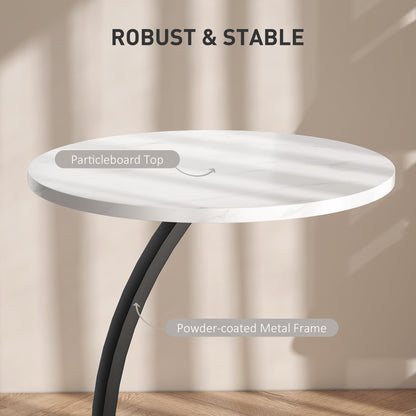 C Shaped Side Table, Round Bedside Table with Marble Effect Top
