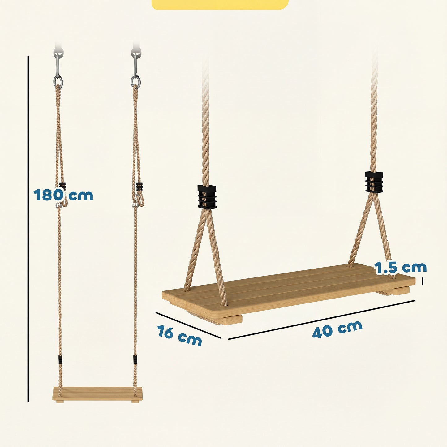 Wooden Swing Seat, Kids Swing Set with Adjustable Rope and Tree Straps, Outdoor Playground Playset for Kids