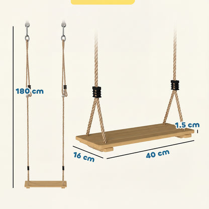 Wooden Swing Seat, Kids Swing Set with Adjustable Rope and Tree Straps, Outdoor Playground Playset for Kids