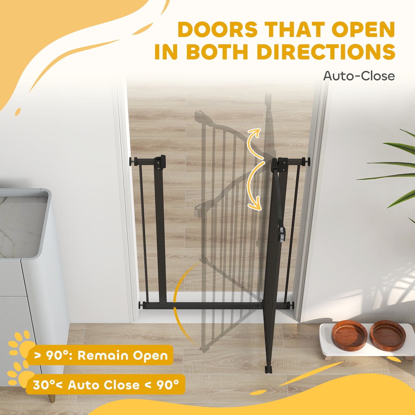 Pressure Fit Dog Stair Gate No Drilling Safety Gate Auto Close for Doorways, Hallways, 74-80cm Adjustable, 94cm Tall, Black