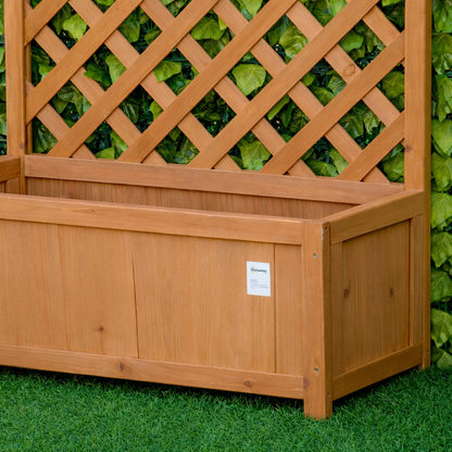 53L Garden Wooden Planter Box with Trellis Free Standing Flower Raised Bed with Lattice for Climbing Plants