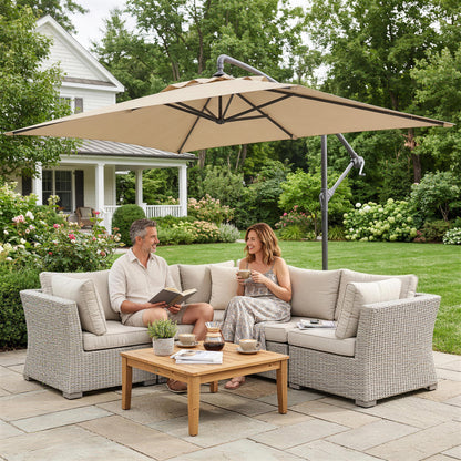3m Square Canopy Cantilever Parasol, with Cross Base - Beige