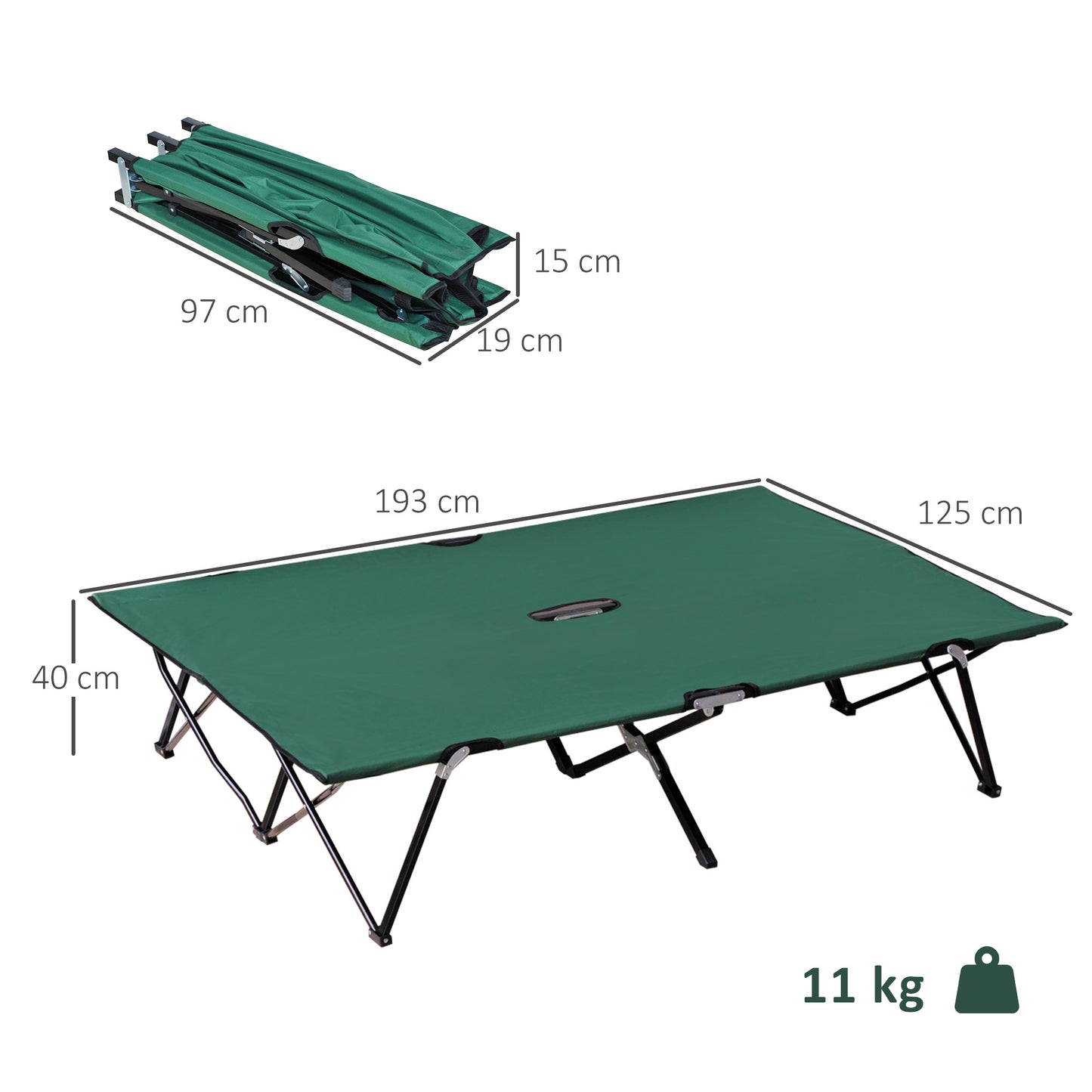 Double Camping Cot Bed, with Bag - Green