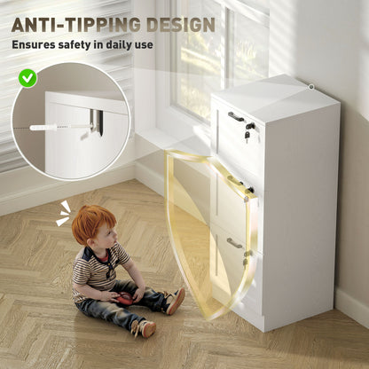 3-Drawer Filing Cabinet with Lock - White