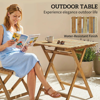 Outdoor Coffee Table Foldable Wooden Garden Table for Patio Balcony Natural Wood