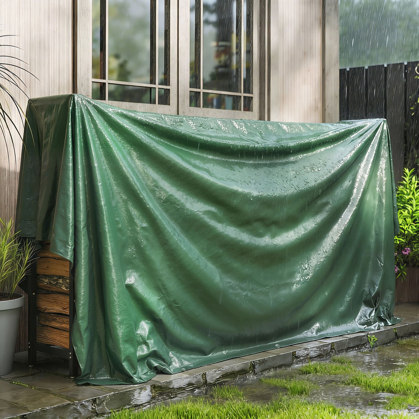 3 x 4m Waterproof Tarpaulin, 90GSM Tear-Resistant PE Tarp with Reinforced Grommets, UV Protected Cover