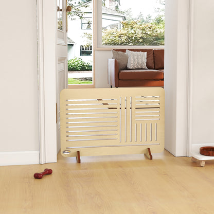 Freestanding Pet Gate, Portable Dog Barrier Gate with Feet for Small Breeds, 75 x 51 cm, Natural Wood