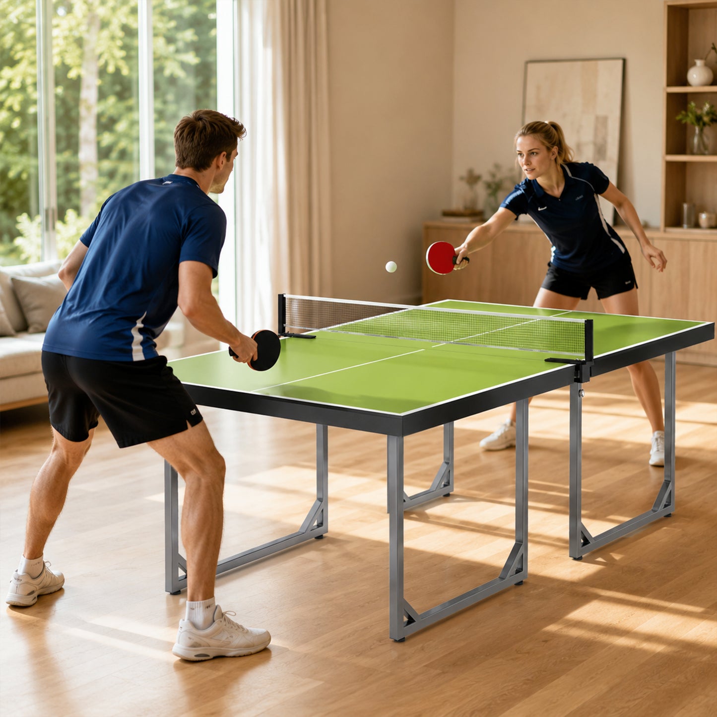 6ft Table Tennis Table, Ping Pong Table with Net, Foldable and Portable Ping Pong Set for Indoor Use, Easy Assemble, Midsize