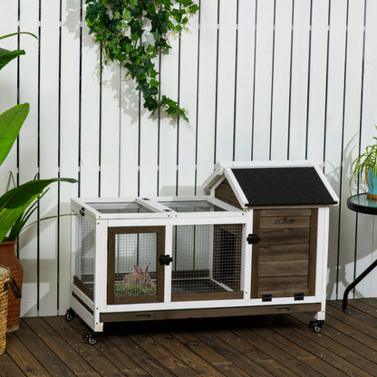Wooden Rabbit Hutch, Guinea Pig Cage, with Removable Tray, Wheels - Brown