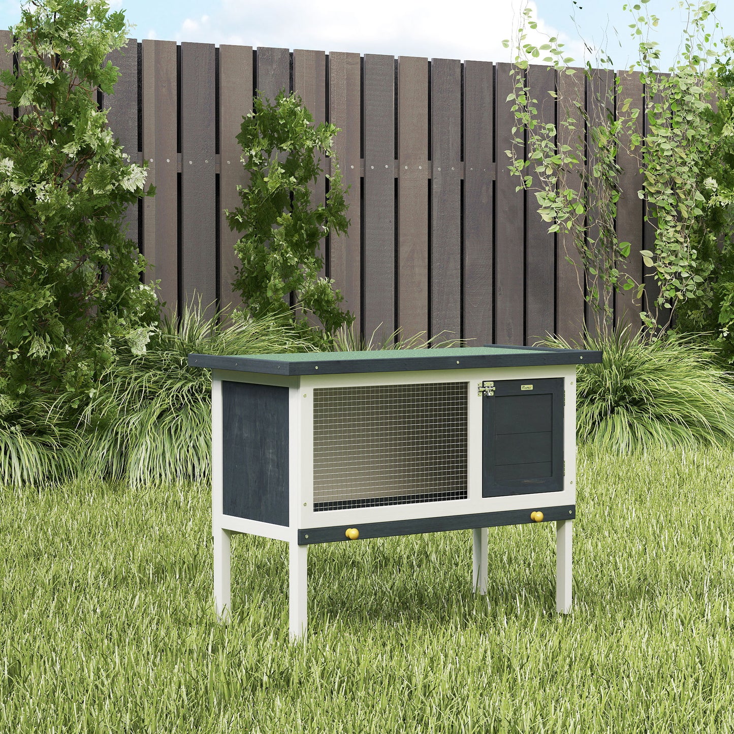 Wooden Rabbit Hutch Guinea Pig Hutch Bunny Cage Small Animal Habitat Openable Asphalt Roof for Outdoor Use 90 x 45 x 65 cm
